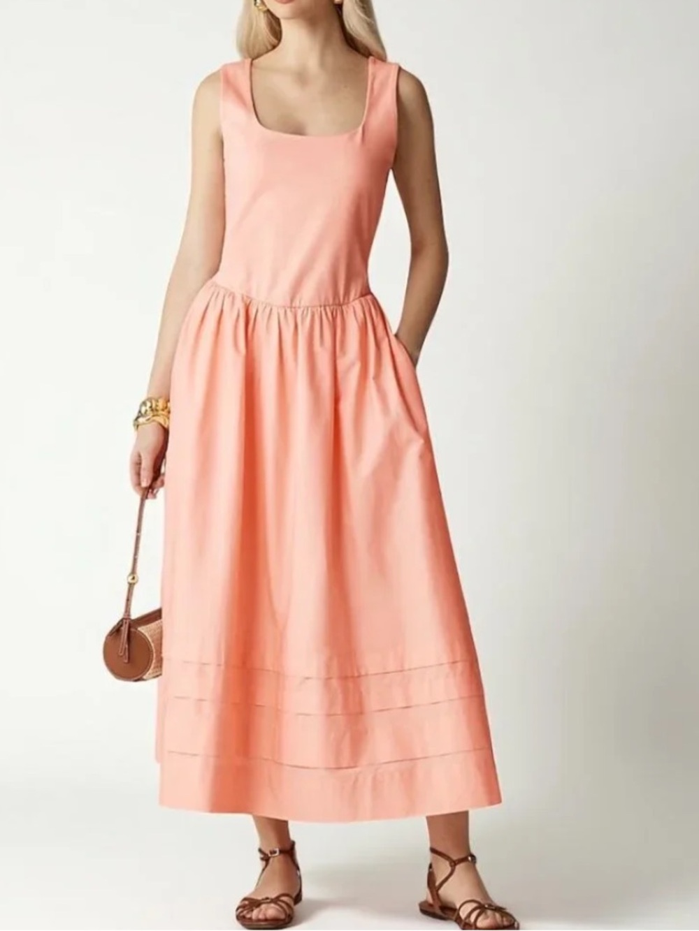 J. Crew Coral Scoop-Neck Sleeveless Maxi Dress